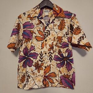 Evelyn Margolis Hawaiian Shirt Medium Floral 100% Cotton Vintage Multicolor 60s